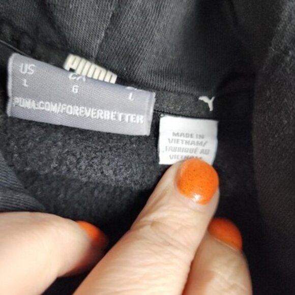 Puma Hoodie Mens Large Black Pullover Athletic Logo Drawstring Kangaroo Pocket - Picture 6 of 7